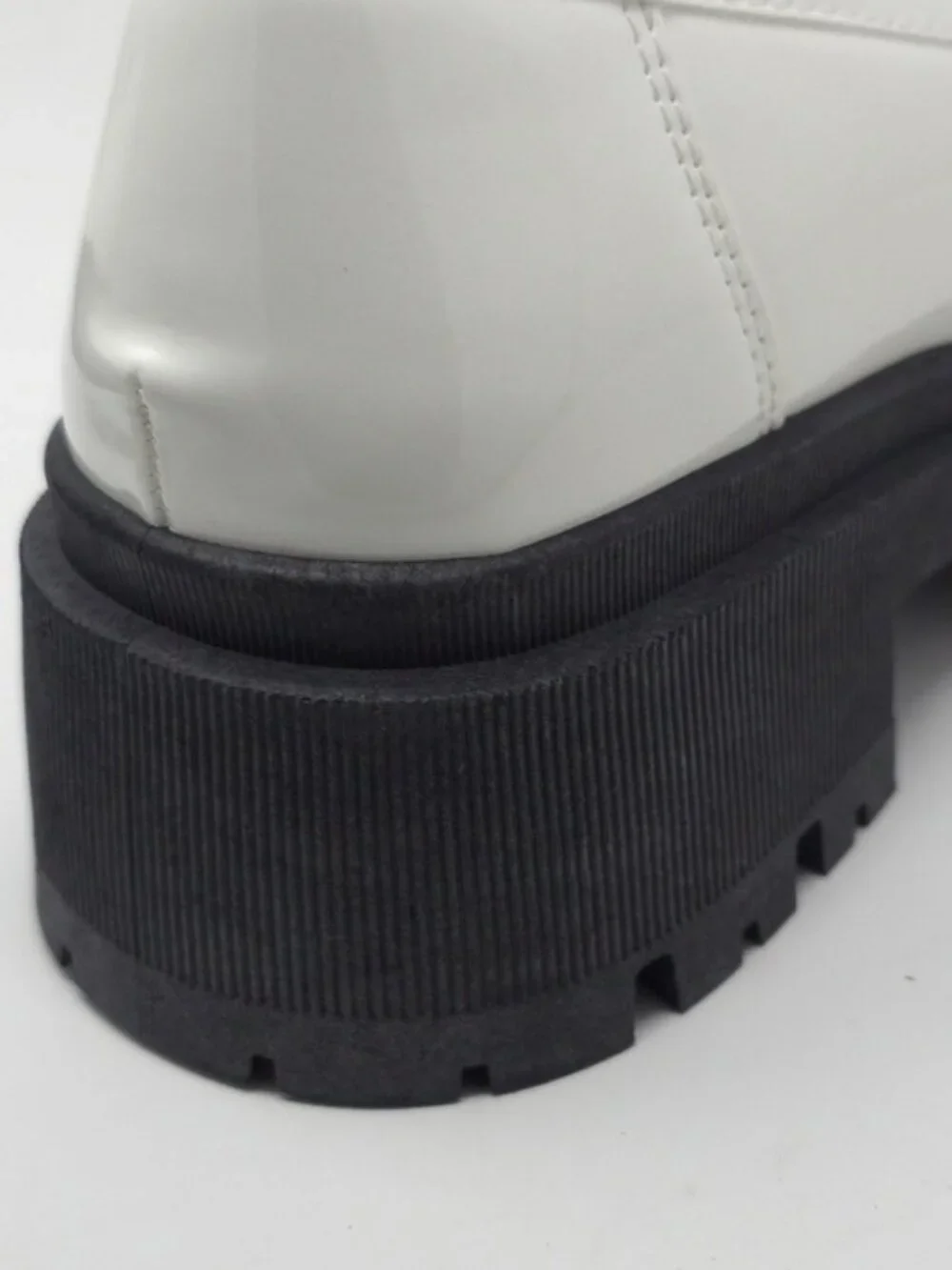 White Chunky Platform Loafers Gold Chain Lug Sole Slip On Trendy